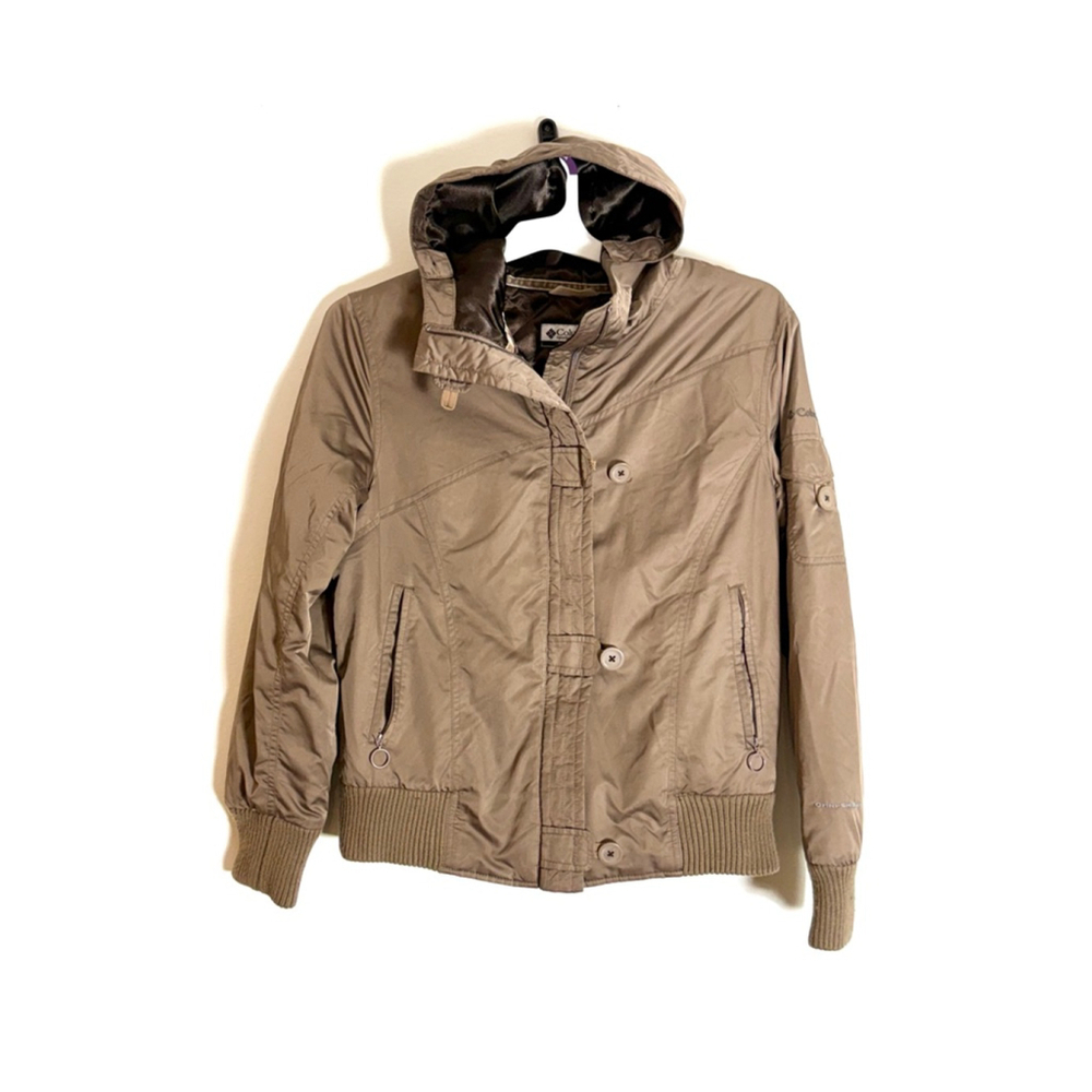 Women's Columbia Brown Bomber Jacket Lined Hooded Omni Shield size Large